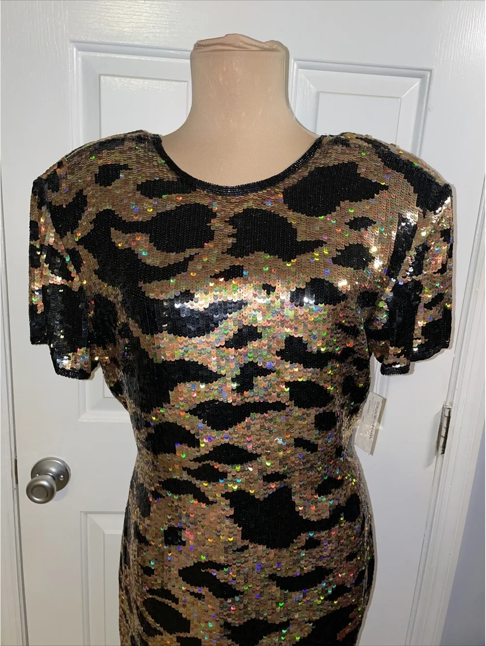 Riazee For Bergdorf Goodman Heavy Sequin Silk Dress Size 8 Vintage